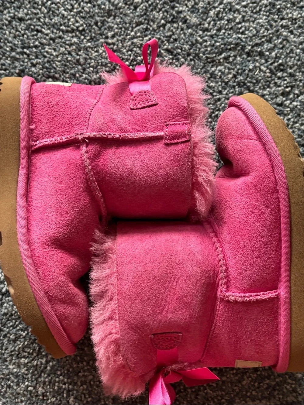 UGG Hot Pink Satin Bow Sheepskin Boots